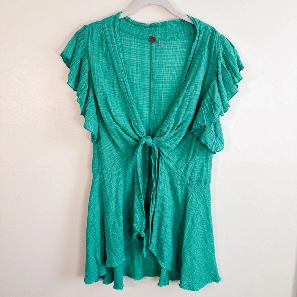 Free People One Angie Textured Gauze Front Tie Boho Top - Picture 8 of 15